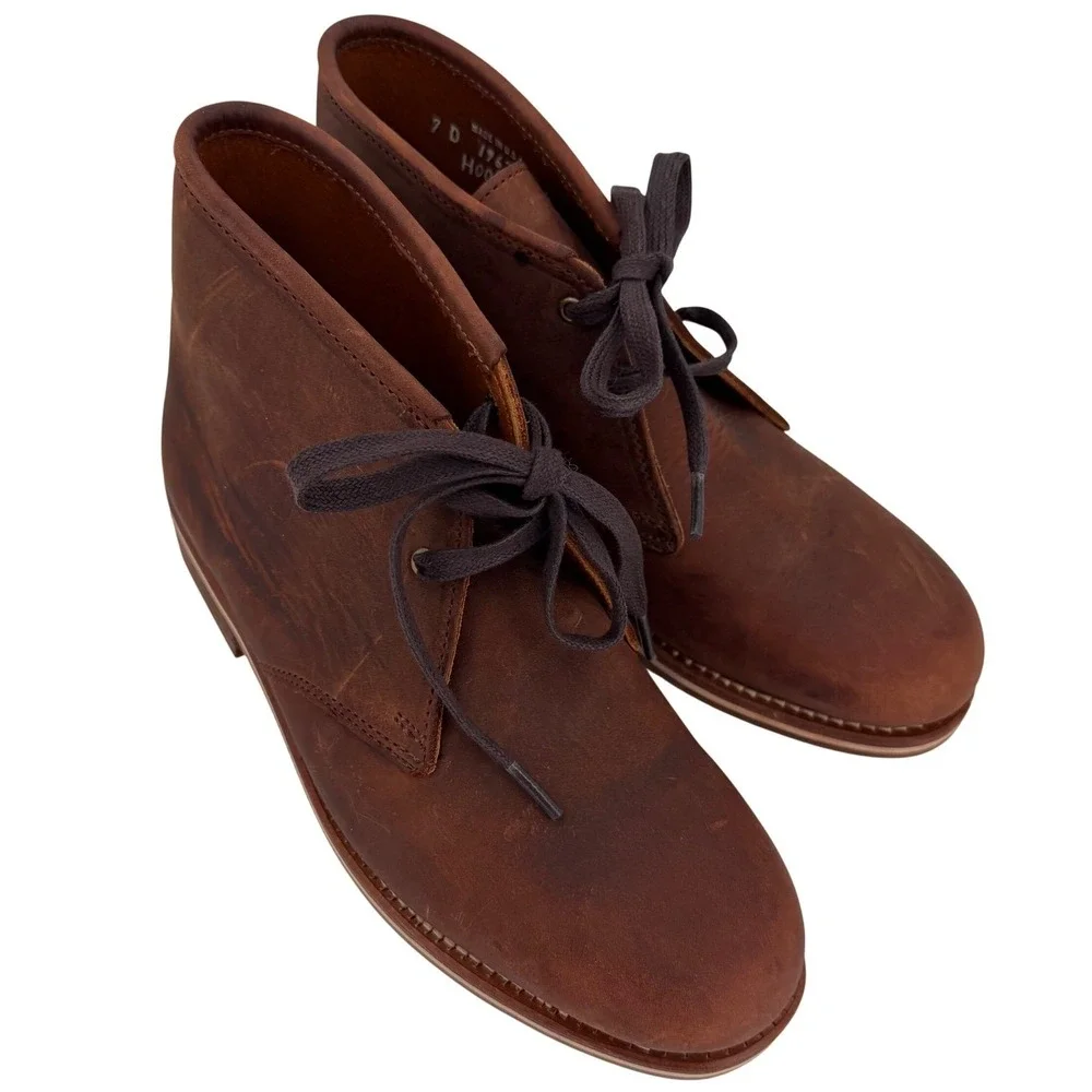 HELM USA Made Pull Up Leather Chukka Boots‎ Brown Heritage Quiet Luxury Mens 7D